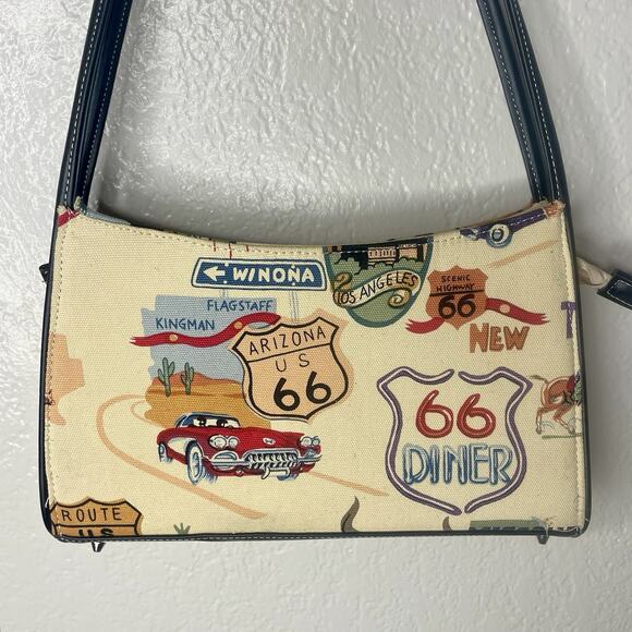 VTG Route 66 Shoulder Bag Purse USA 50s Car Retro Road Trip Collectible Travel - Picture 2 of 8